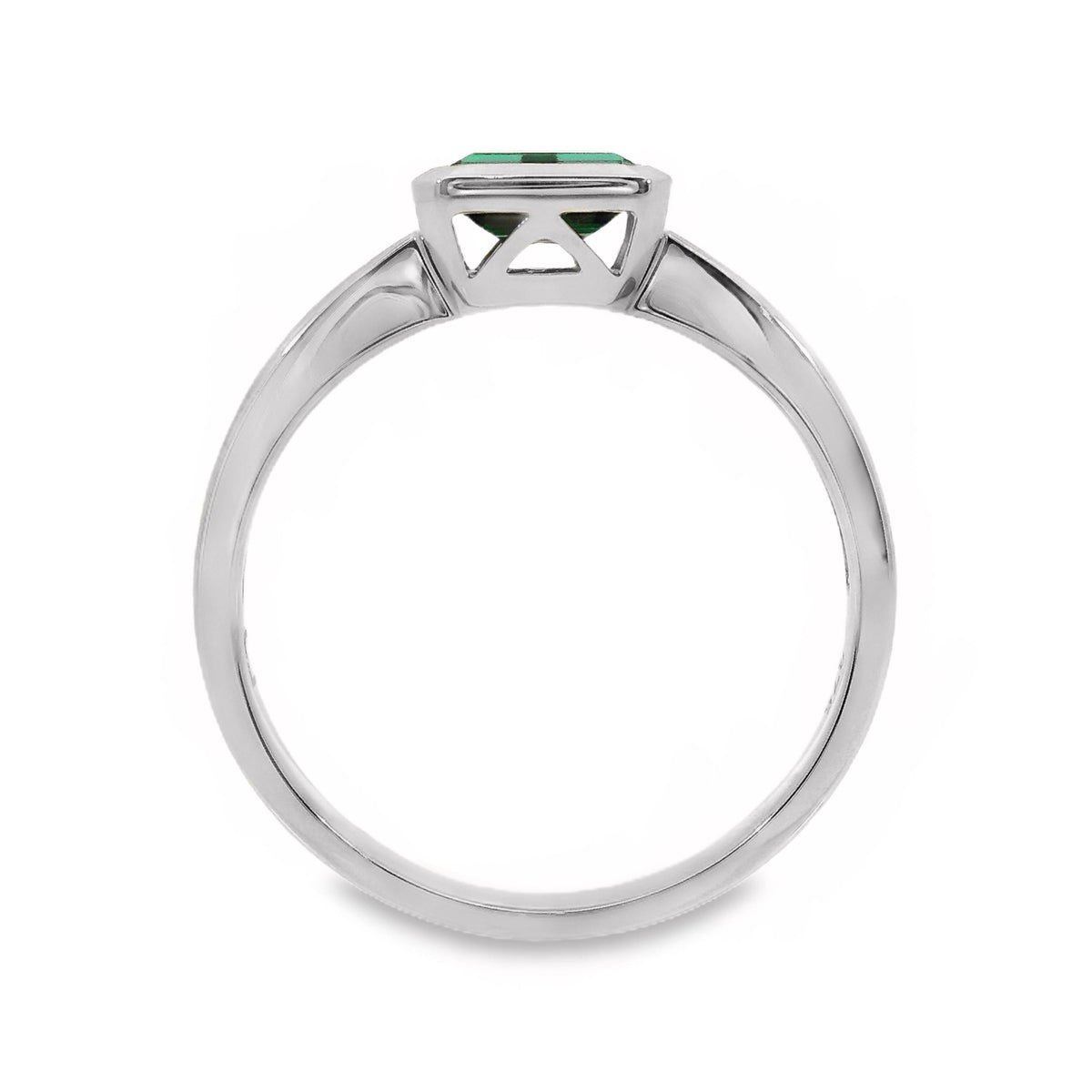 9ct White Gold Bezel Set Lab Grown Emerald Solitaire Ring