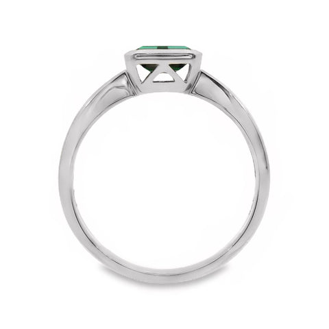 9ct White Gold Bezel Set Lab Grown Emerald Solitaire Ring