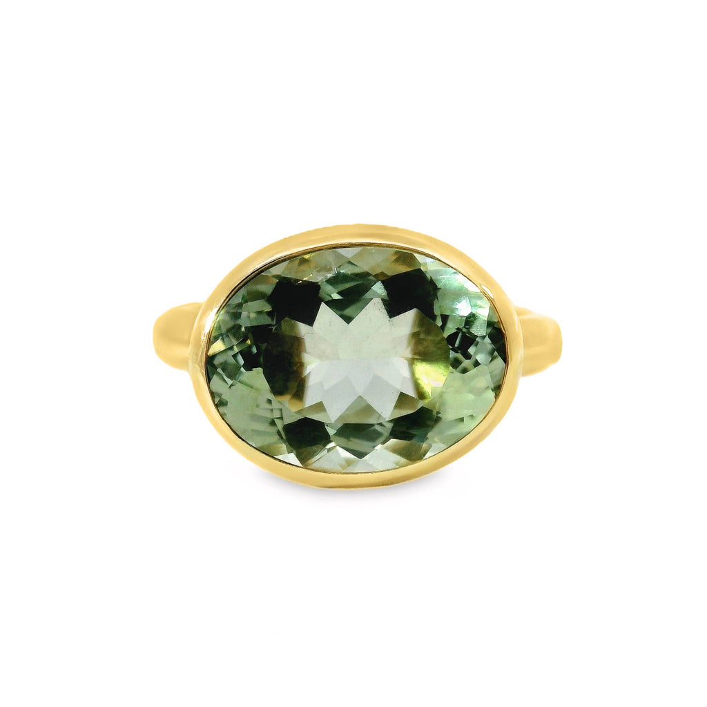 9ct Yellow Gold Green Amethyst Bezel Set Ring