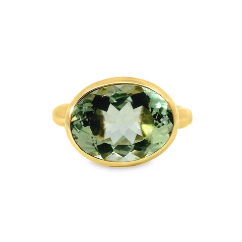 9ct Yellow Gold Green Amethyst Bezel Set Ring
