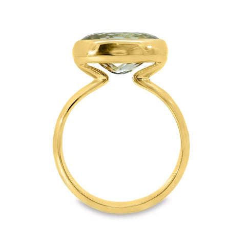 9ct Yellow Gold Green Amethyst Bezel Set Ring