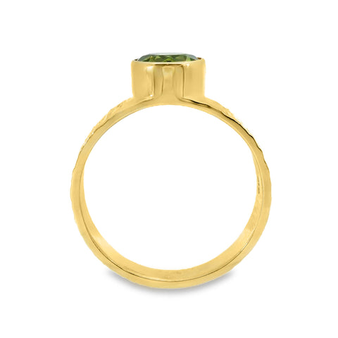 9ct Yellow Gold Peridot Bezel Set Textured Ring