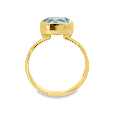 9ct Yellow Gold Blue Topaz Bezel Set Ring