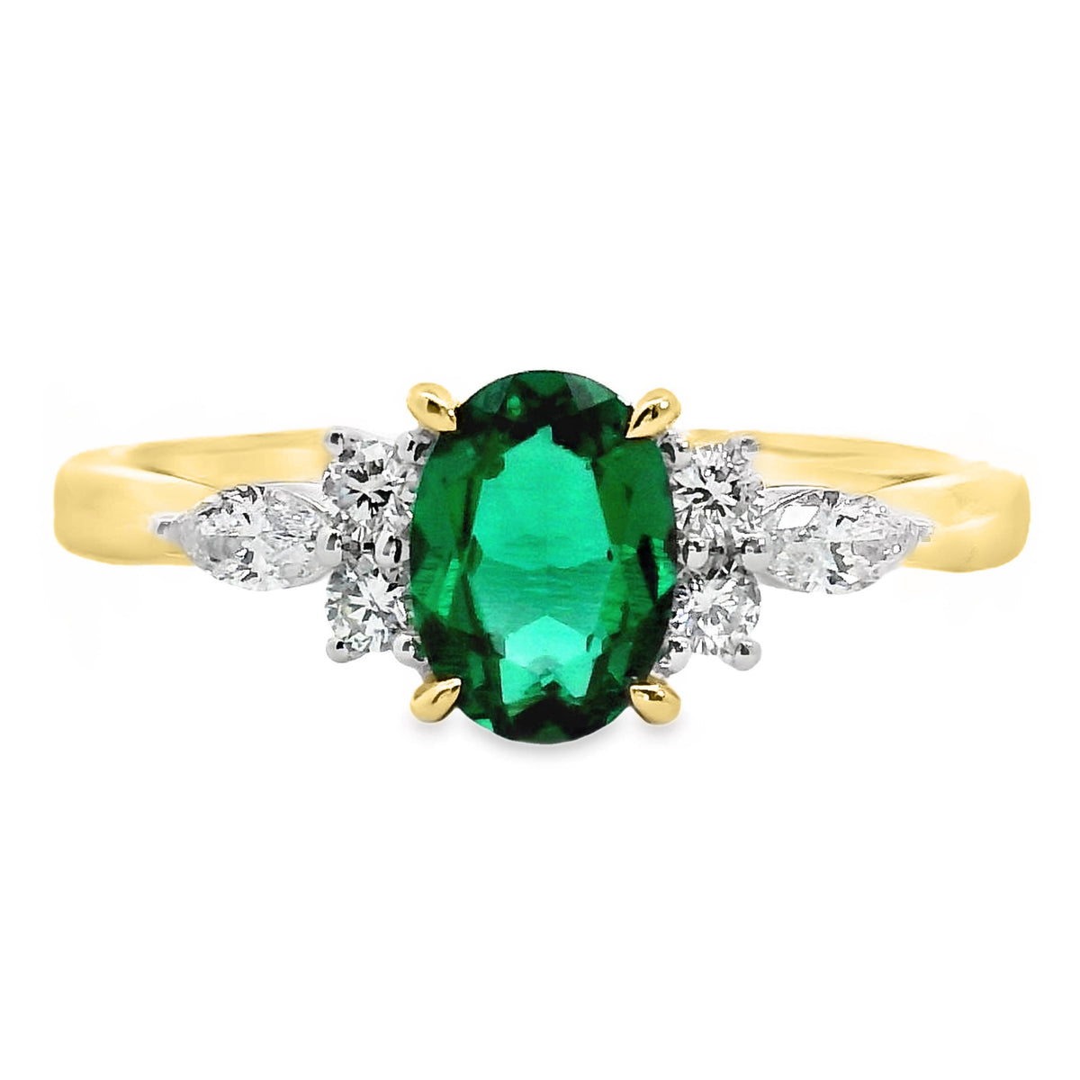 9ct Yellow Gold Lab Grown Emerald And Diamond Louise Ring
