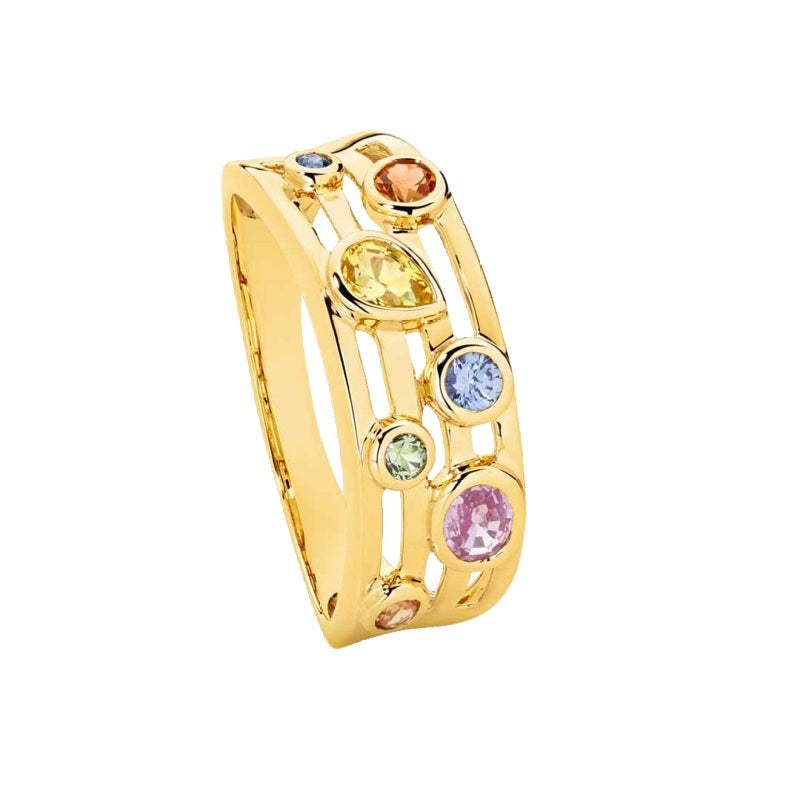 9ct Yellow Gold Bezel Set Coloured Sapphire Ring