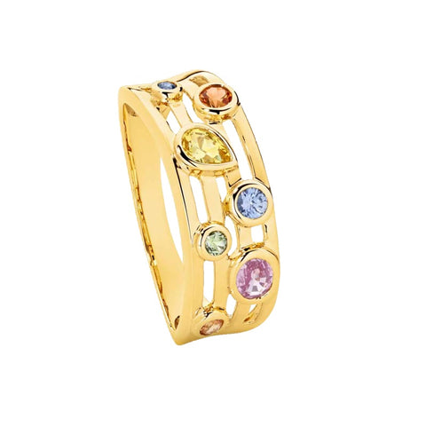 9ct Yellow Gold Bezel Set Coloured Sapphire Ring