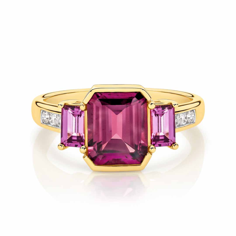 9ct Yellow Gold Rhodolite Garnet And Diamond Ring