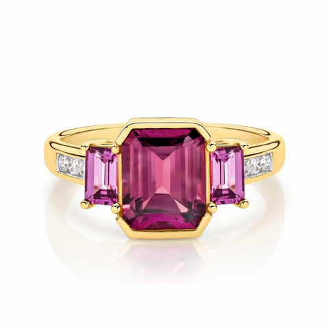 9ct Yellow Gold Rhodolite Garnet And Diamond Ring