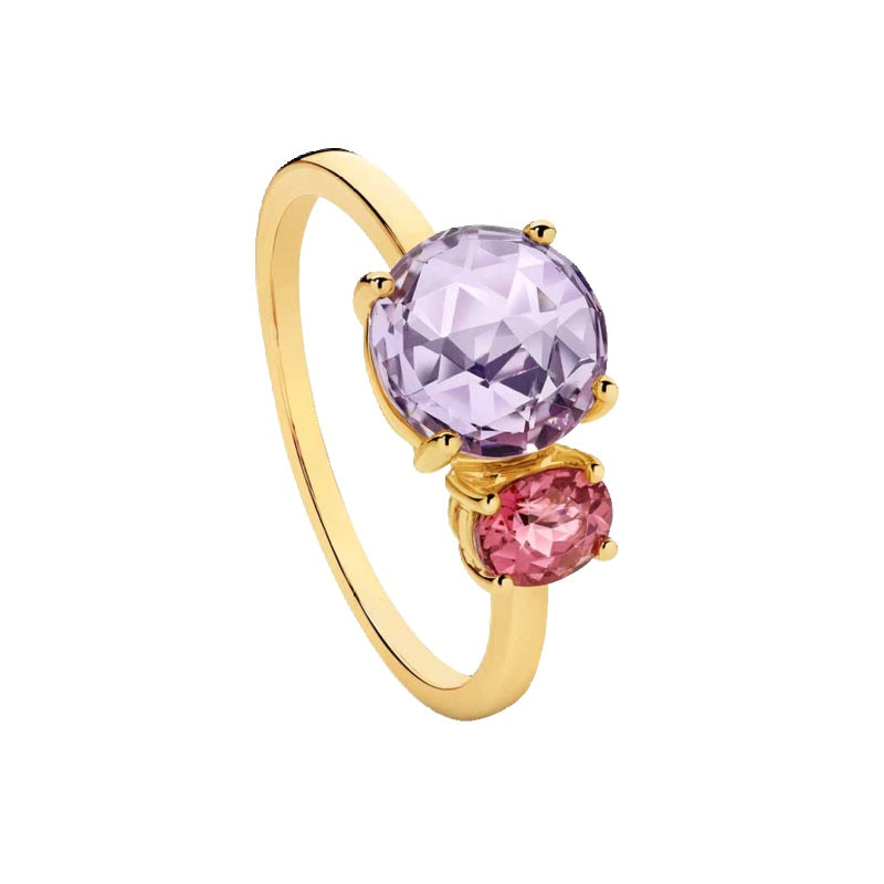 9ct Yellow Gold Pink Tourmaline And Amethyst Ring