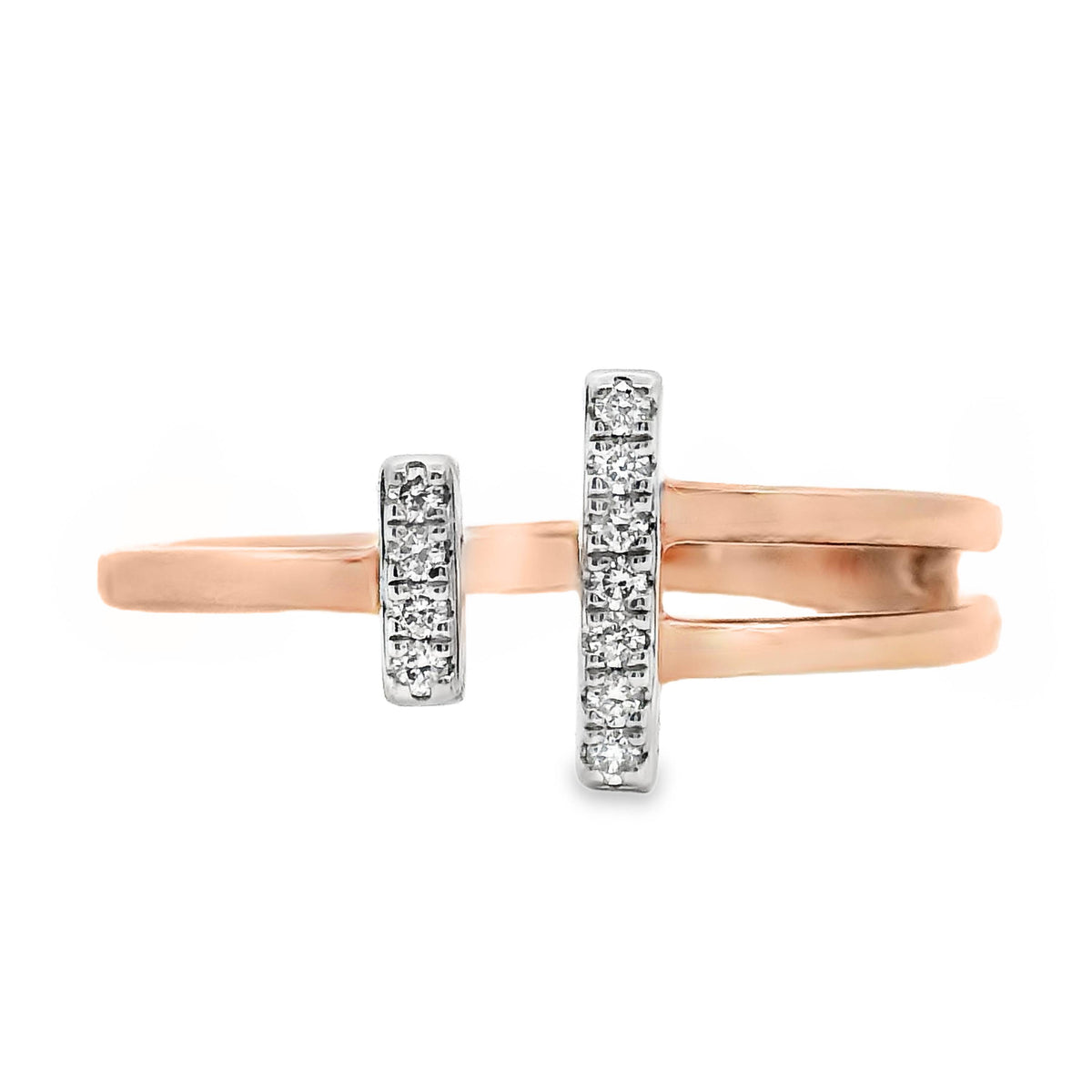 9ct Rose Gold Triple T Bar Diamond Dress Ring