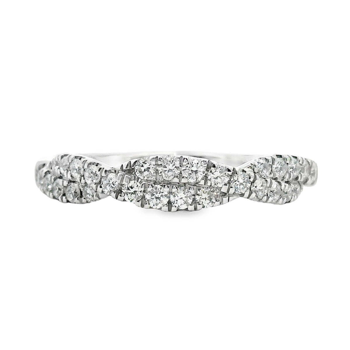 18ct White Gold Twisted Band Diamond Ring