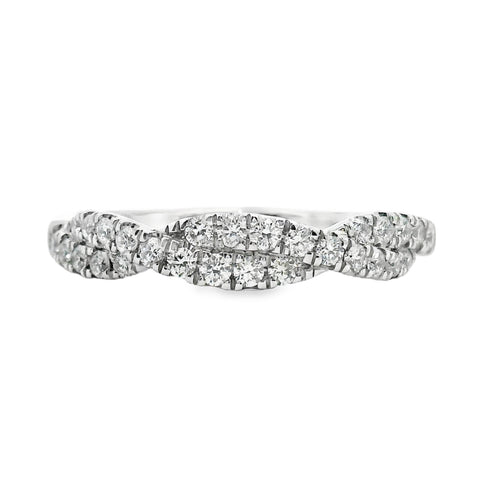 18ct White Gold Twisted Band Diamond Ring