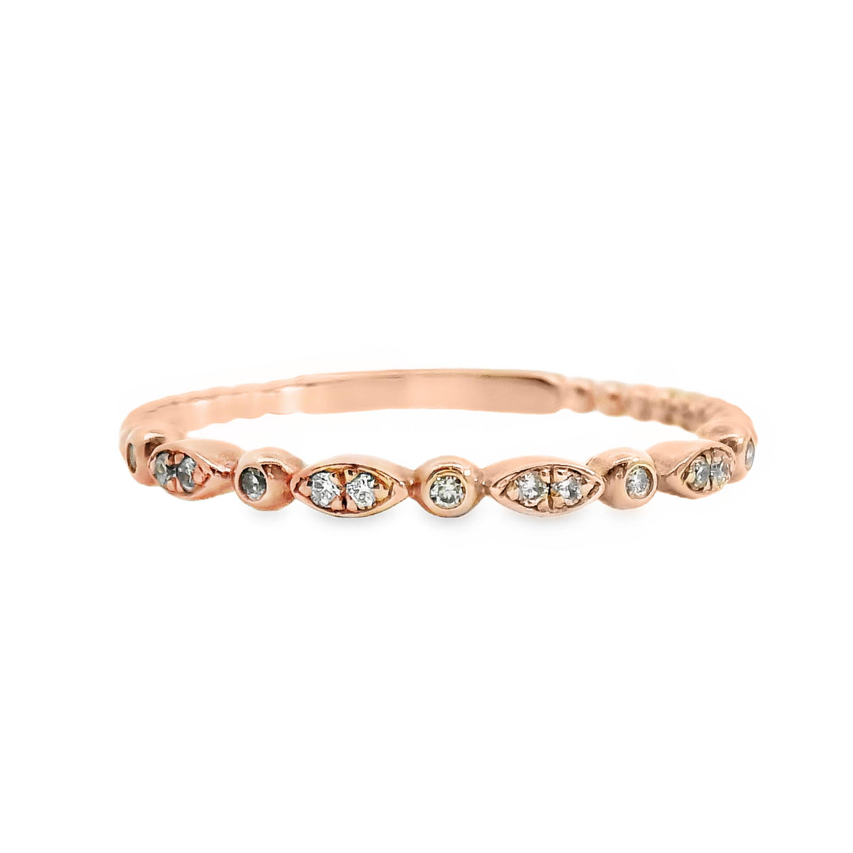 9ct Rose Gold Alternating Round And Marquise Shape Ring