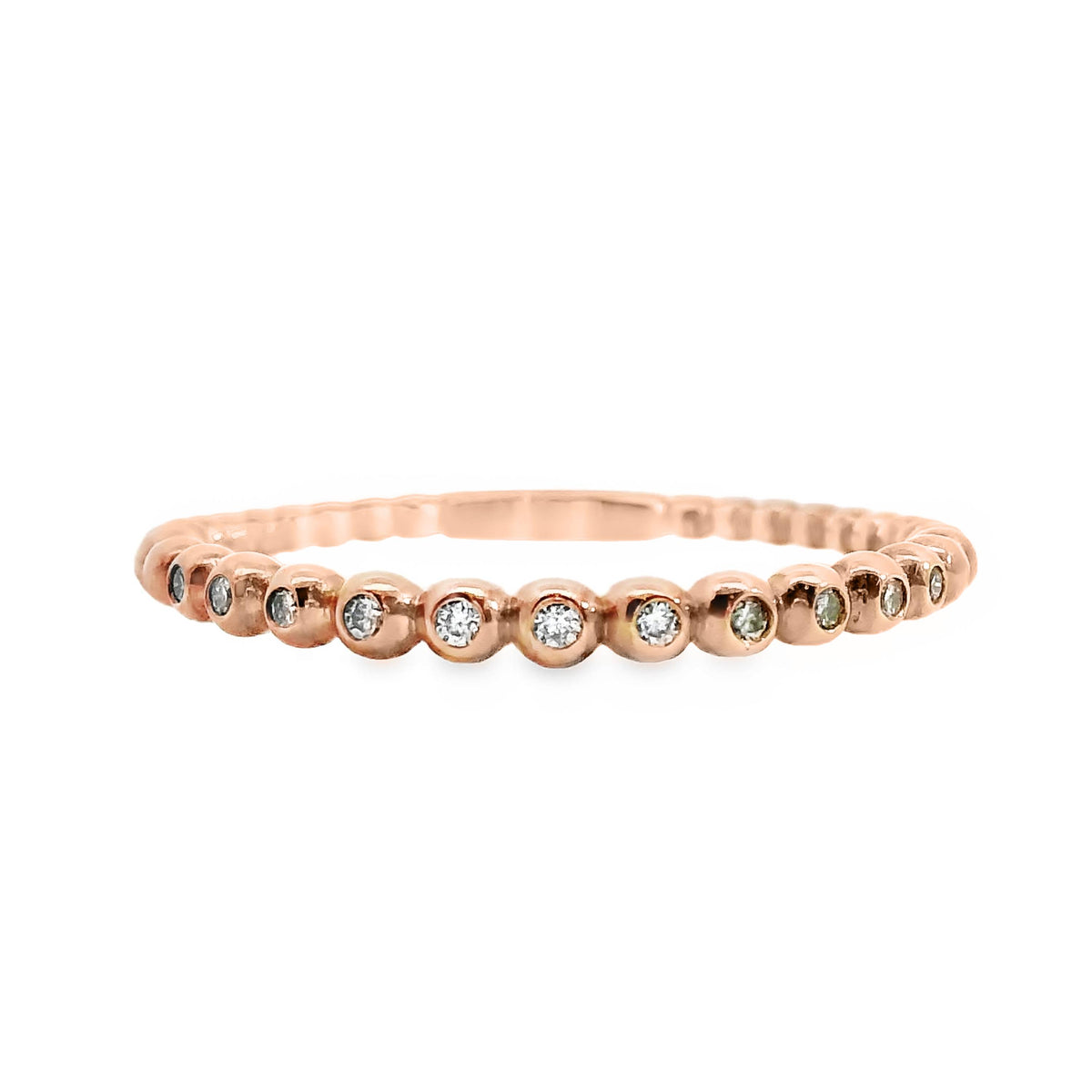 9ct Rose Gold Diamond Beaded Ring