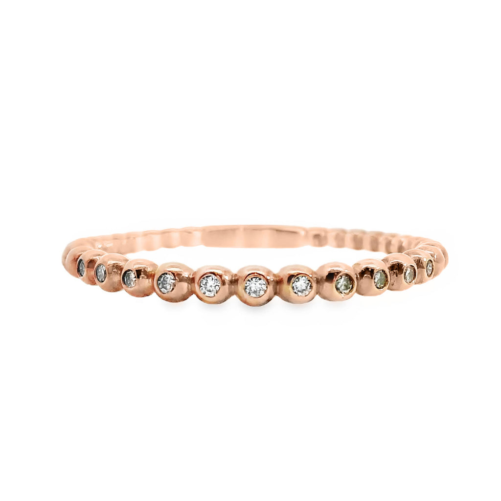 9ct Rose Gold Diamond Beaded Ring