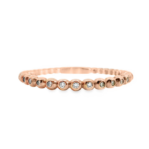 9ct Rose Gold Diamond Beaded Ring