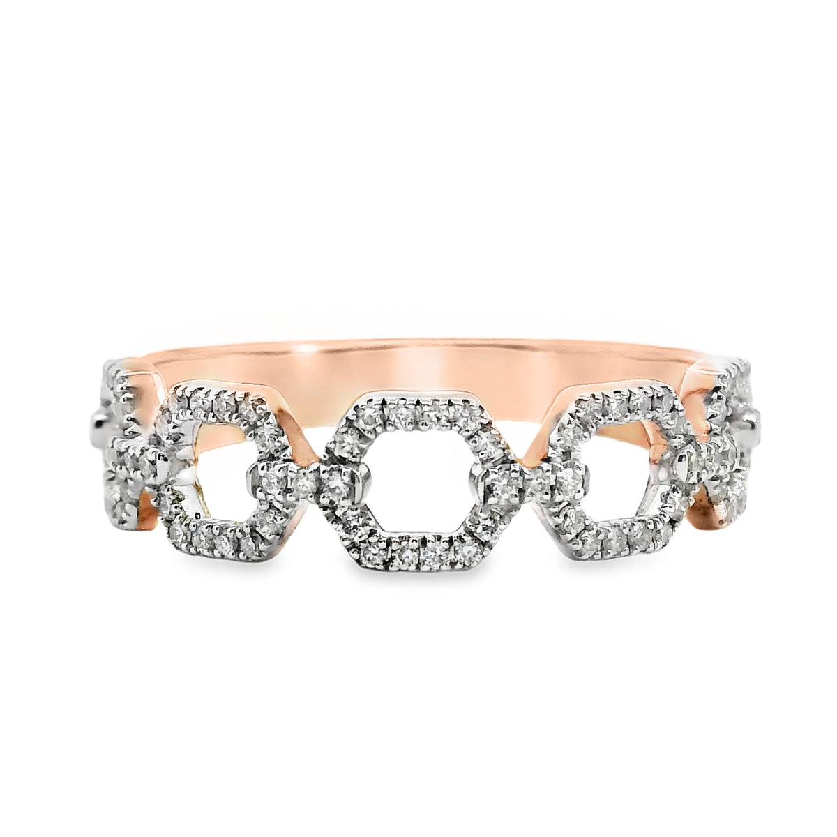 9ct Rose Gold Chain Link Diamond Set Dress Ring