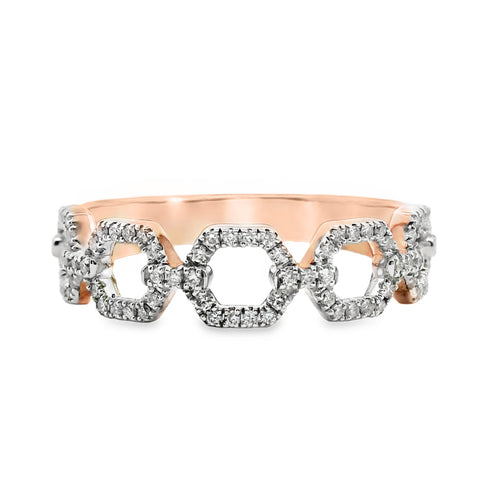 9ct Rose Gold Chain Link Diamond Set Dress Ring