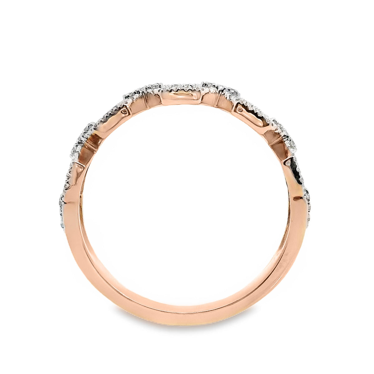 9ct Rose Gold Chain Link Diamond Set Dress Ring