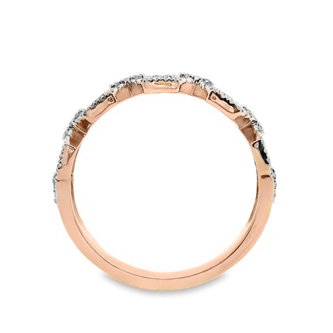 9ct Rose Gold Chain Link Diamond Set Dress Ring
