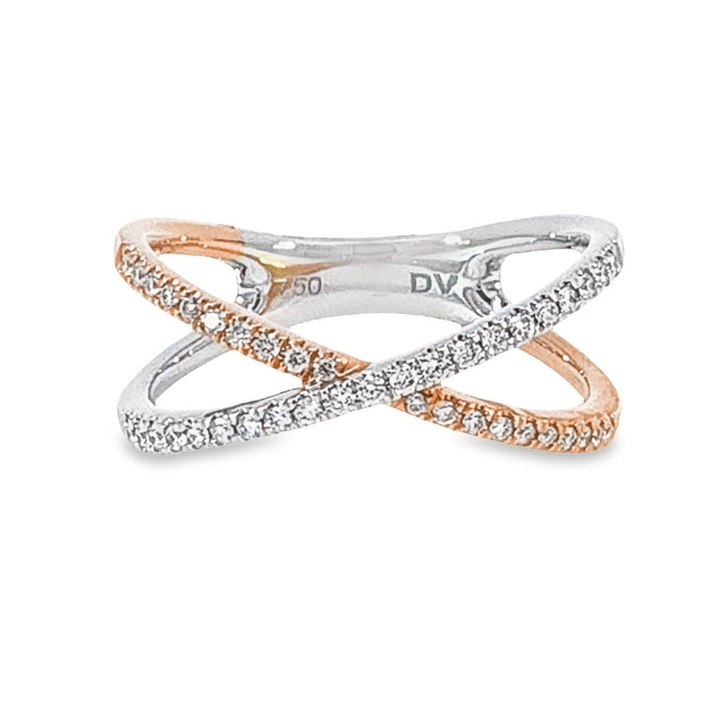 18ct Rose And White Gold Natural Diamond Cross Over Ring