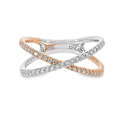 18ct Rose And White Gold Natural Diamond Cross Over Ring
