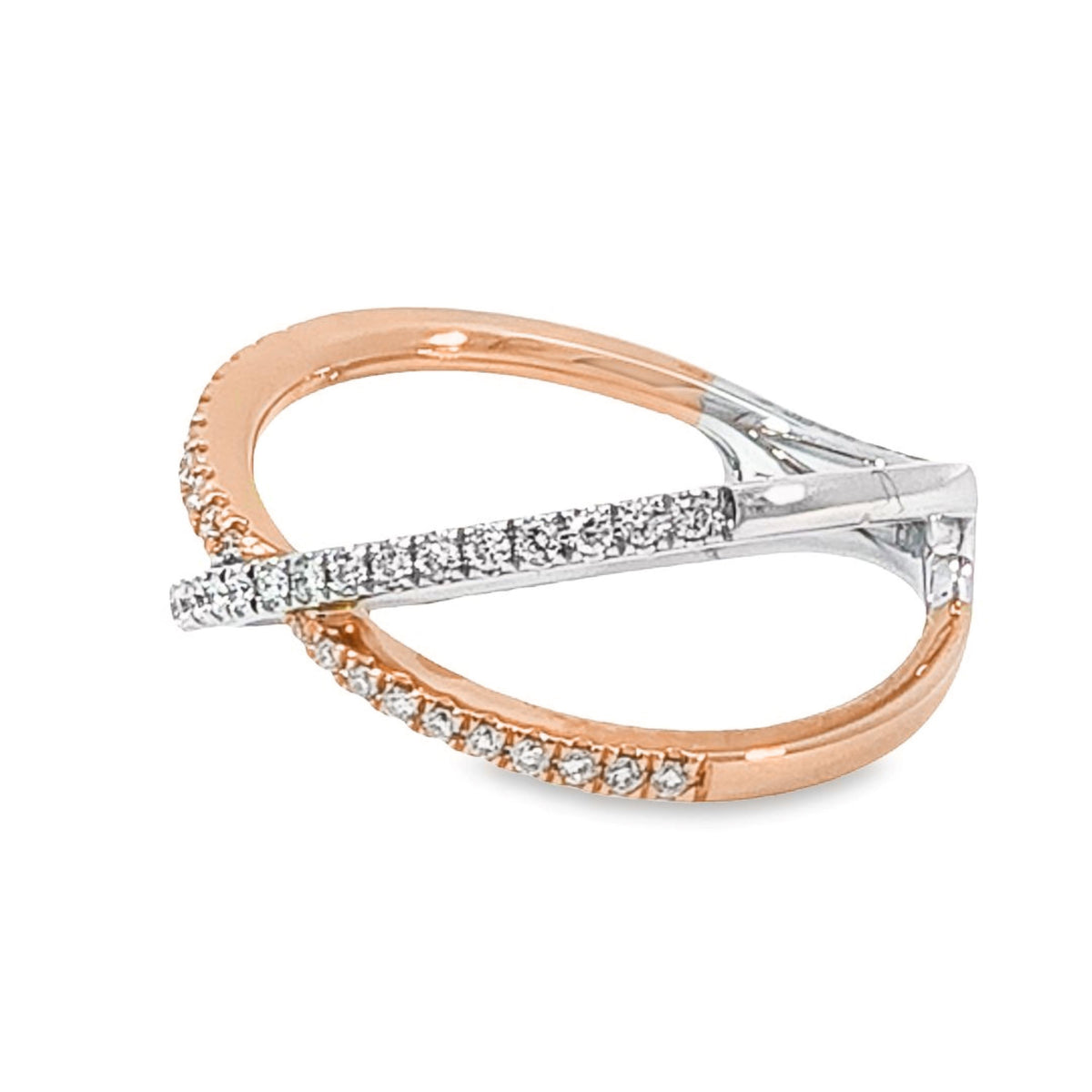 18ct Rose And White Gold Natural Diamond Cross Over Ring