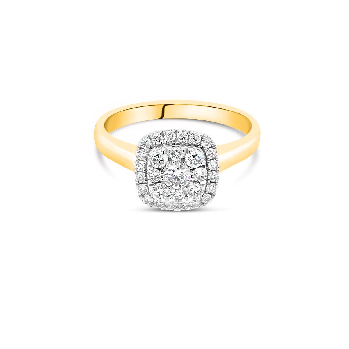 9CT Yellow Gold Square Cluster Diamond Ring TDW = 0.50ct