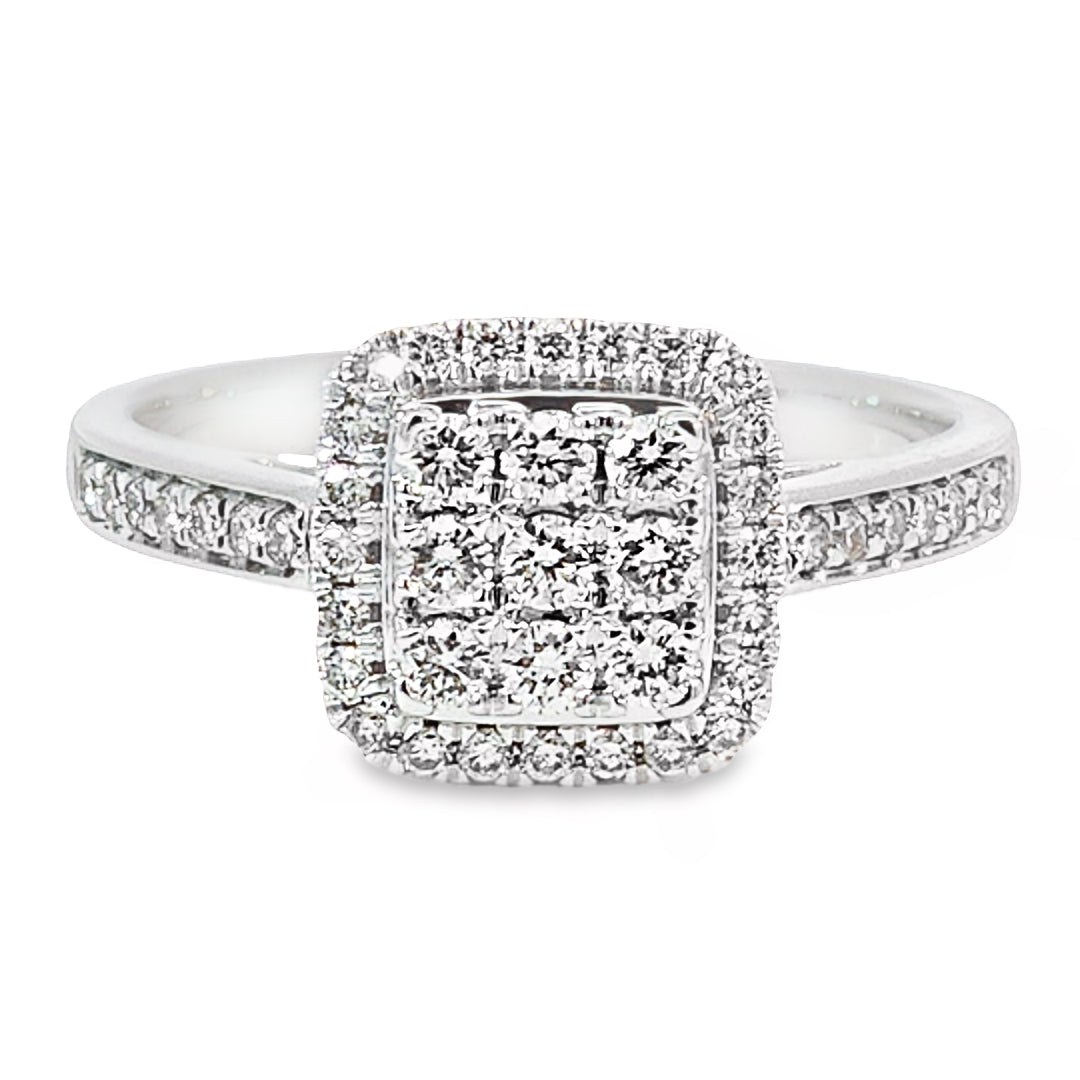 9CT White Gold Square Cluster Diamond Ring TDW= 0.51ct