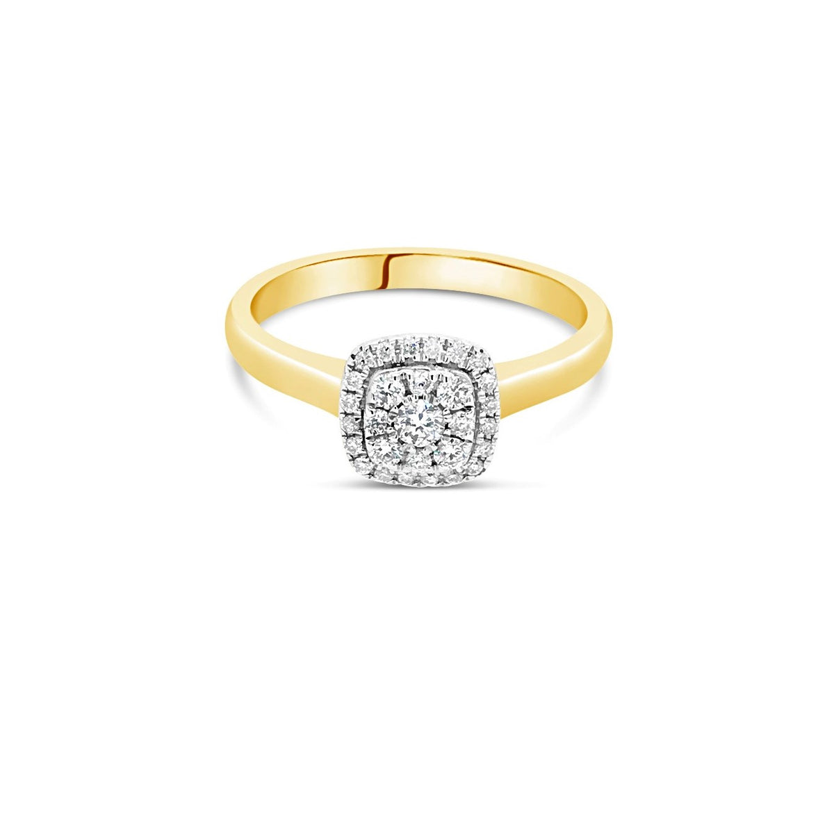 Yellow gold cushion diamond cluster ring 0.25ct