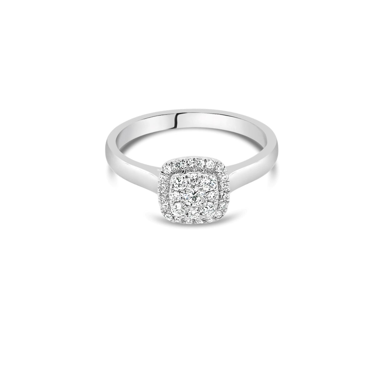 White gold cushion diamond cluster ring 0.25ct