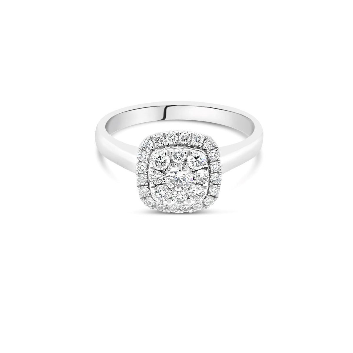 White gold cushion diamond cluster ring 0.50ct