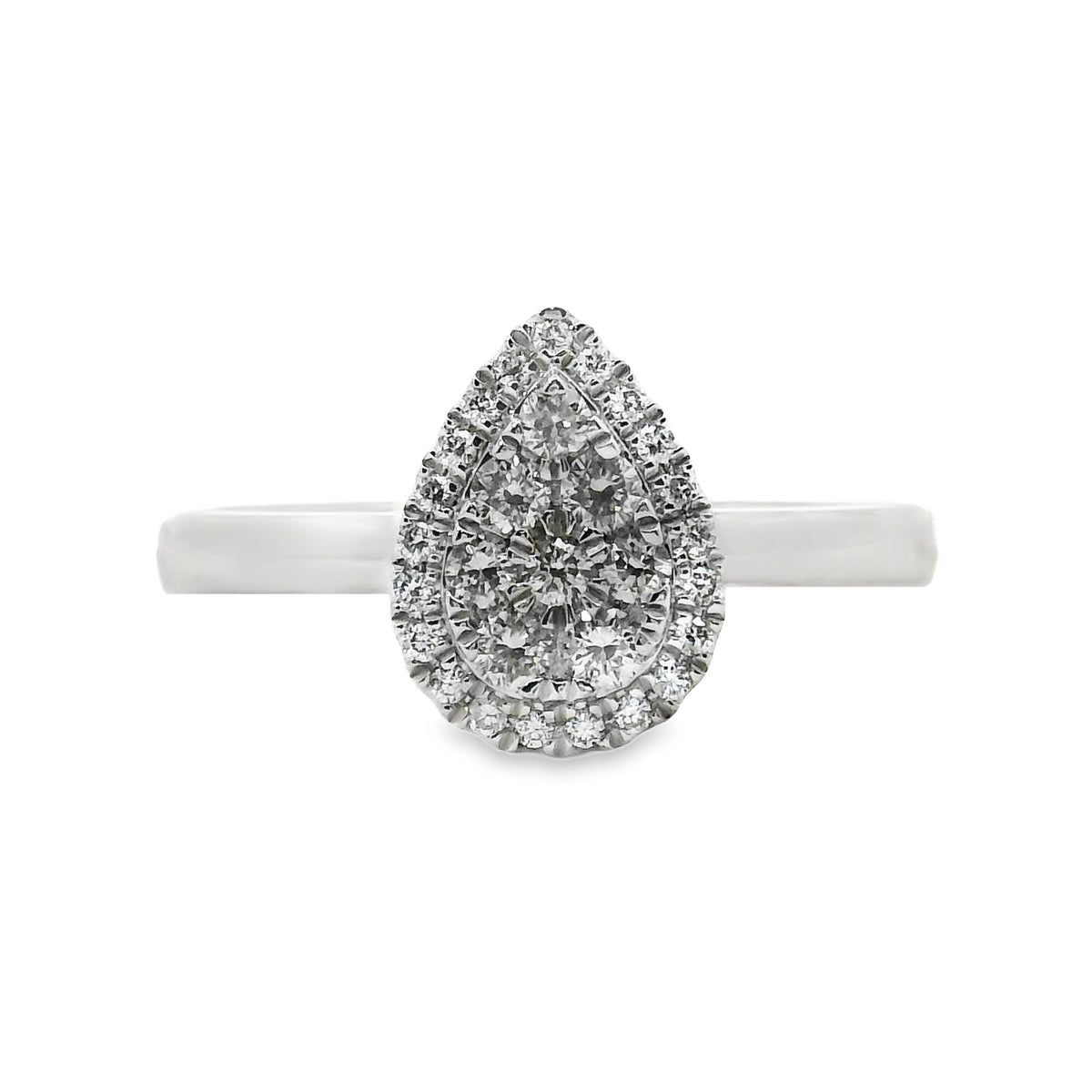 9ct White Gold Pear Shape Natural Diamond Cluster Ring 0.25ct TDW