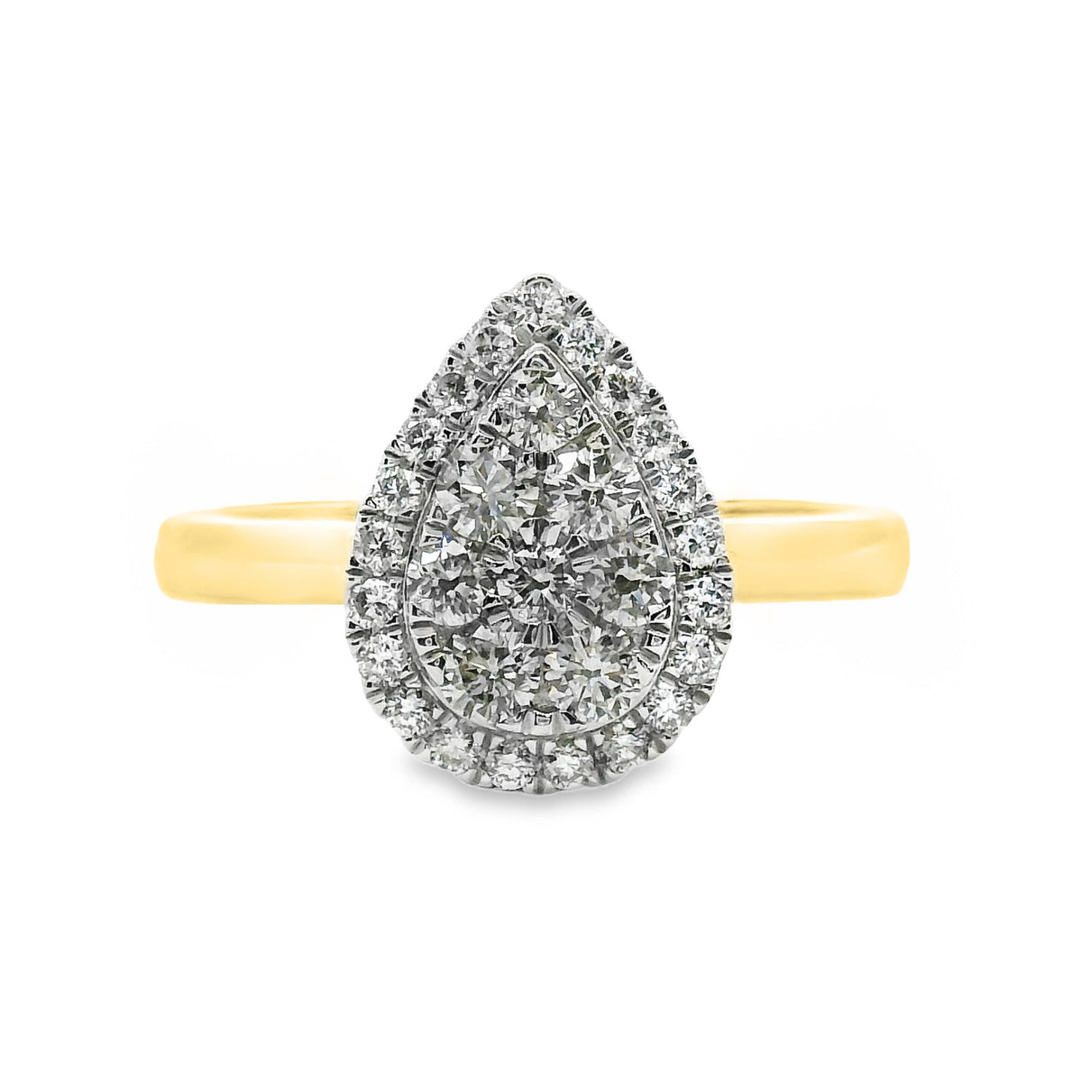9ct Yellow Gold Pear Shape Cluster Natural Diamond Ring 0.50ct TDW