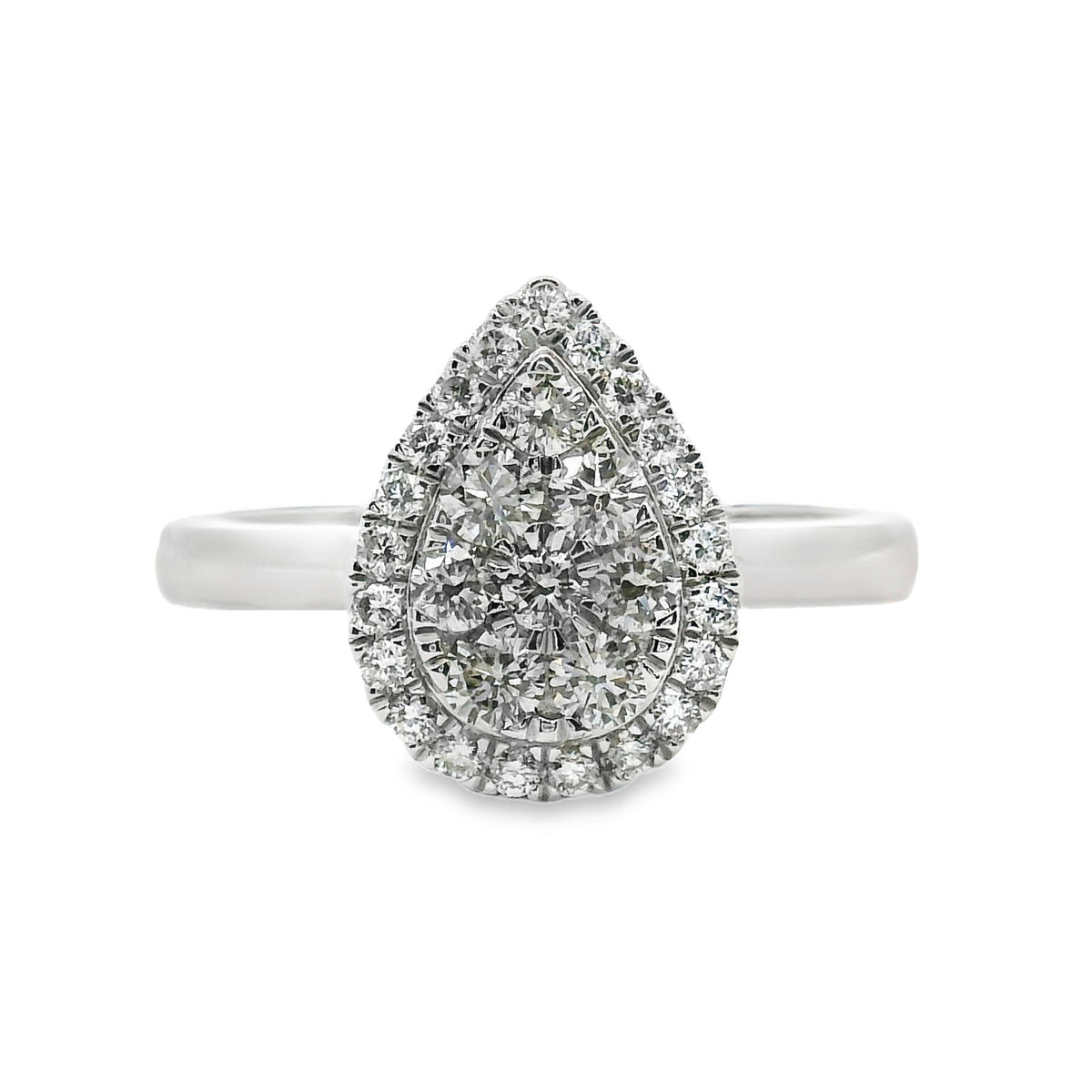 9ct White Gold Pear Shape Natural Diamond Cluster Ring 0.50ct TDW