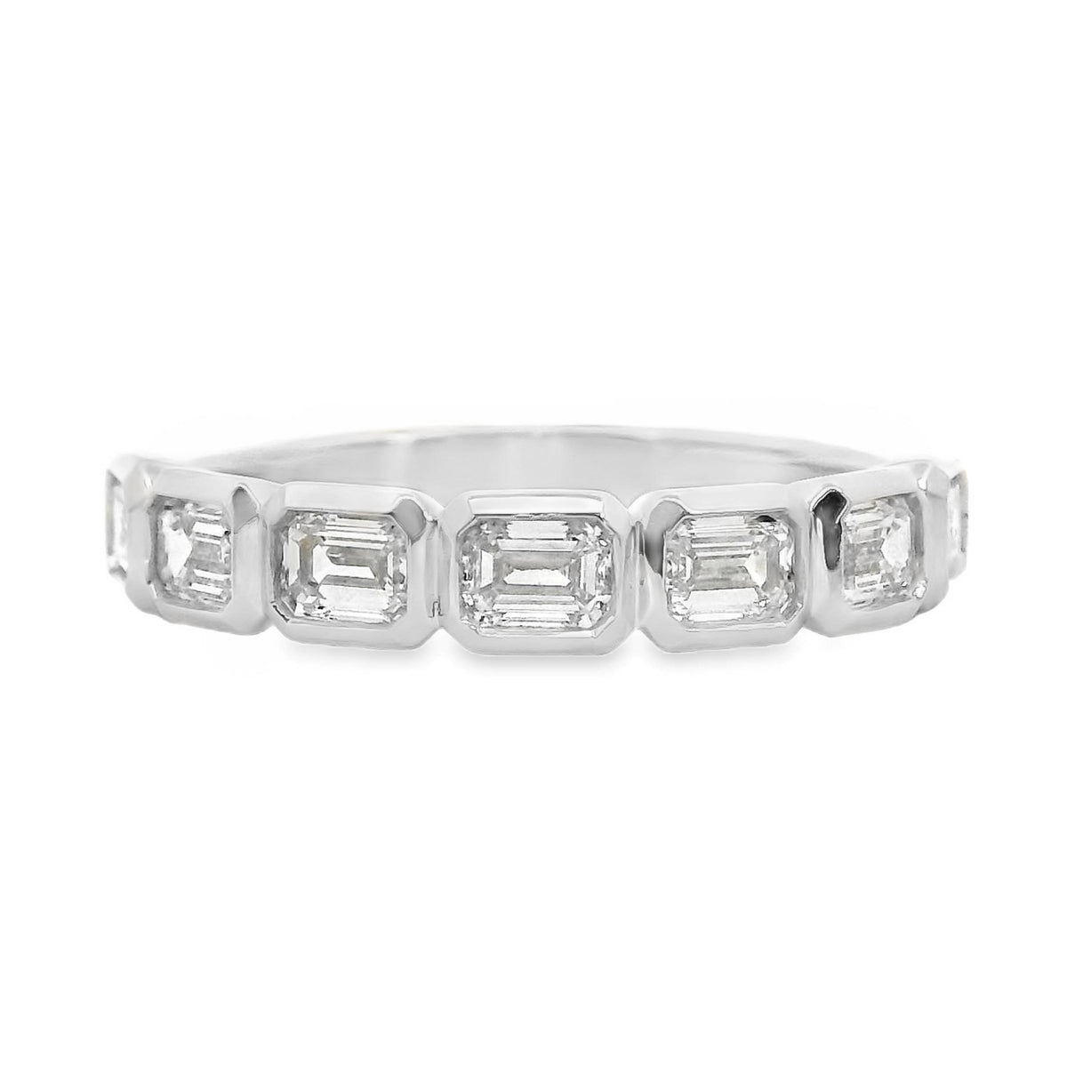 Emerald Cut Diamond Bezel Set Ring End To End