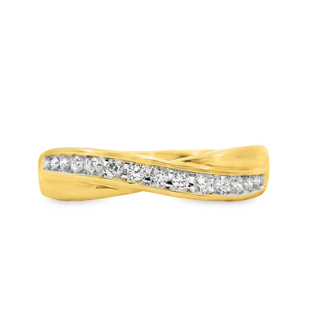 9ct Yellow Gold Channel Set Diamond Crossover Ring