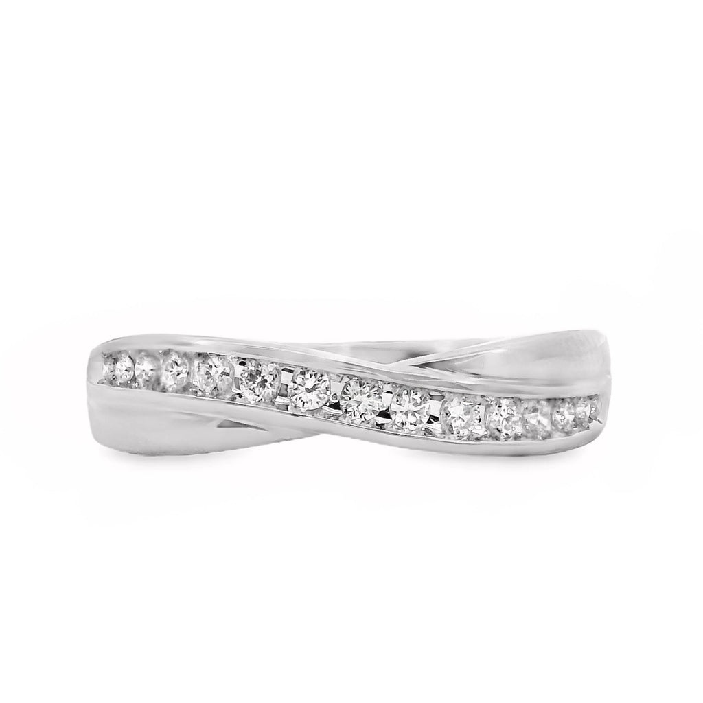 9ct White Gold Channel Set Diamond Crossover Ring