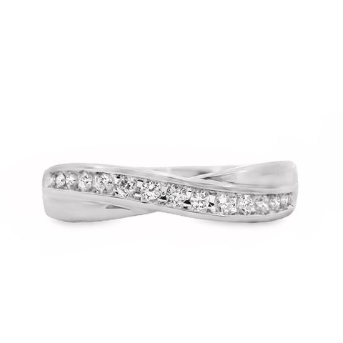 9ct White Gold Channel Set Diamond Crossover Ring