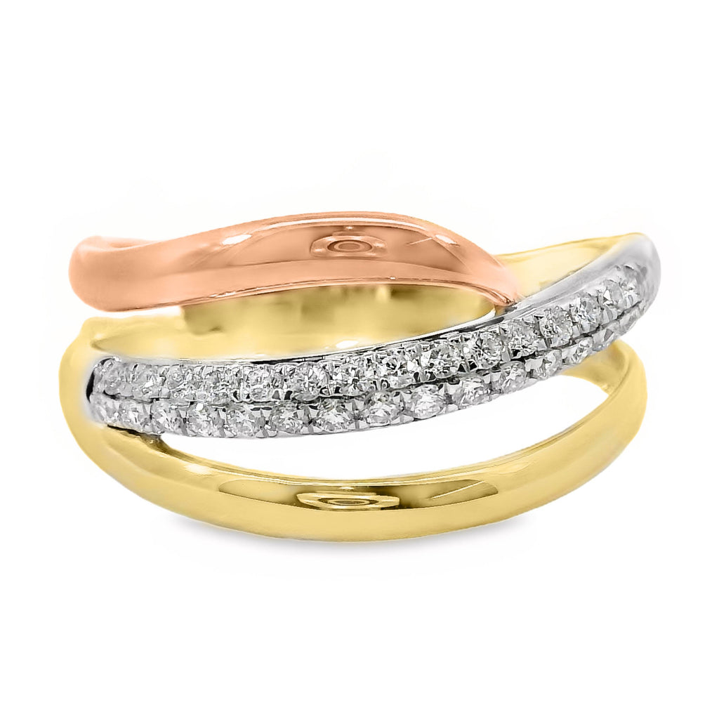 9ct Yellow Gold Tri Tone Diamond Dress Crossover Ring