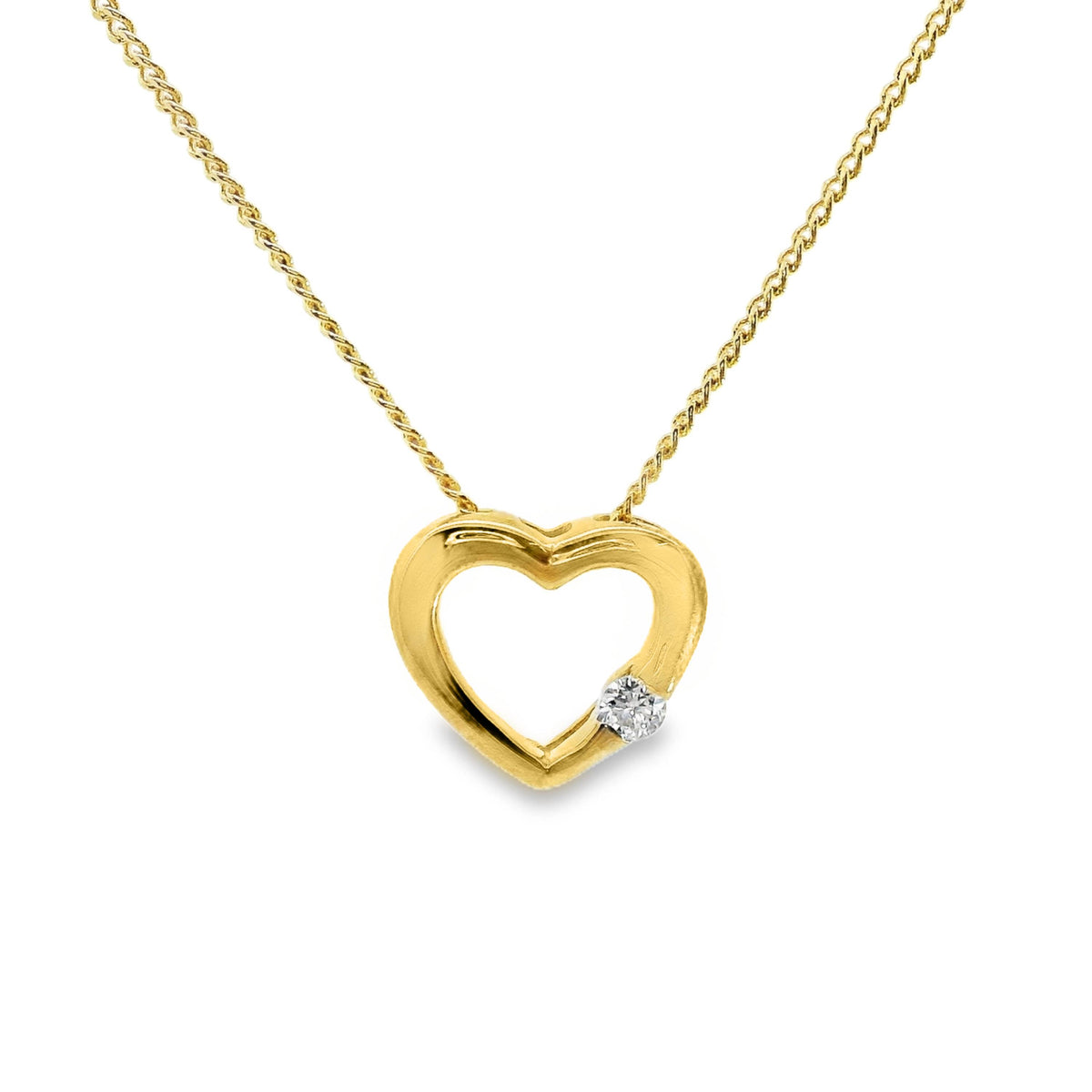 9ct Yellow Gold Open Heart Pendant With Natural Diamond 0.06ct