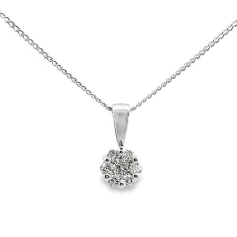 9ct White Gold Diamond Set Flower Pendant 0.25ct TDW