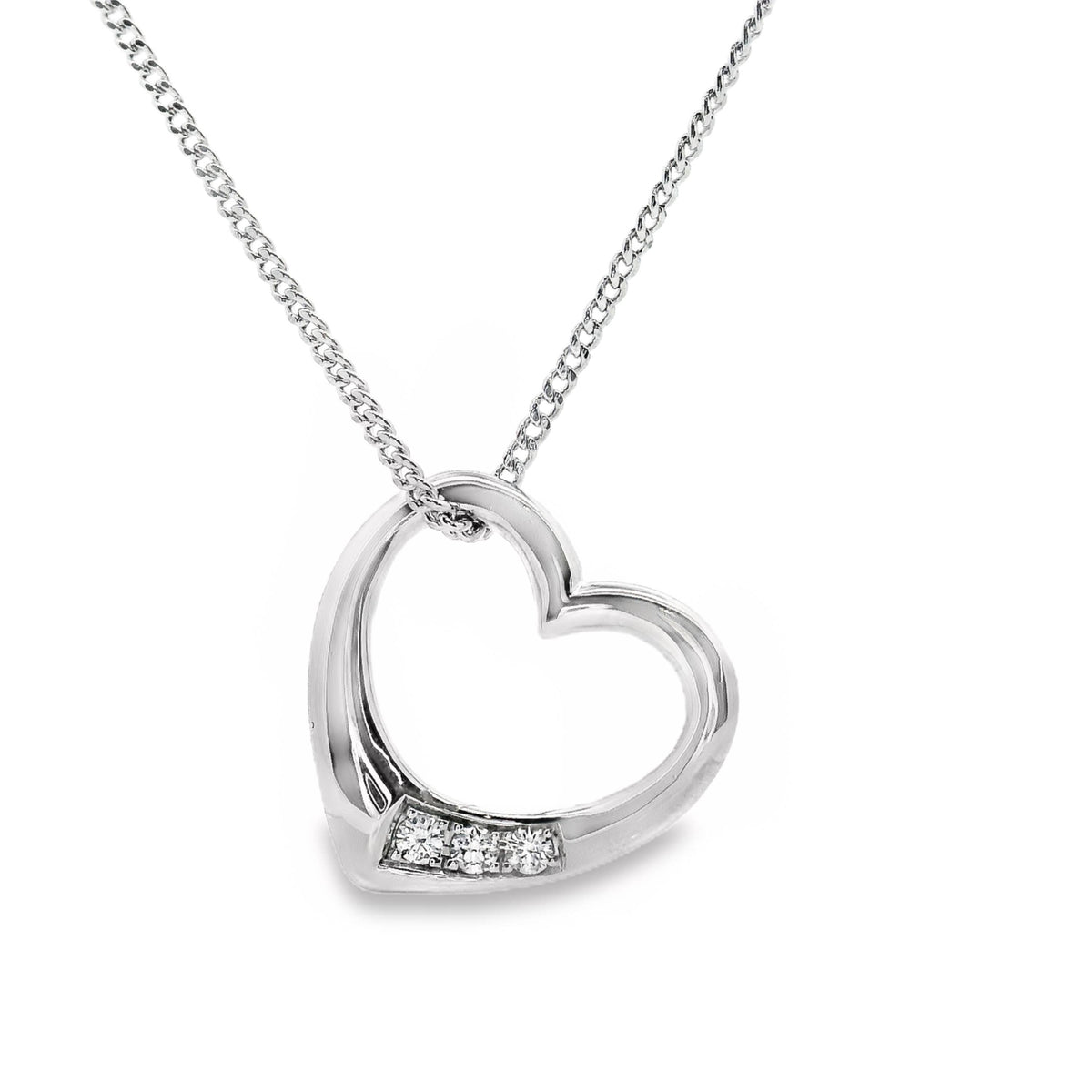 9ct White Gold Open Heart Diamond Set Pendant