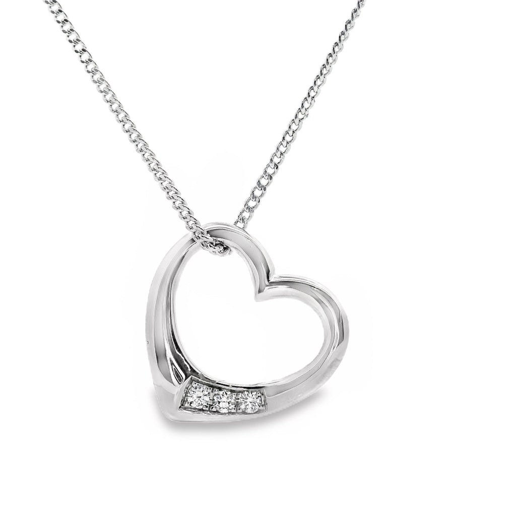 9ct White Gold Open Heart Diamond Set Pendant