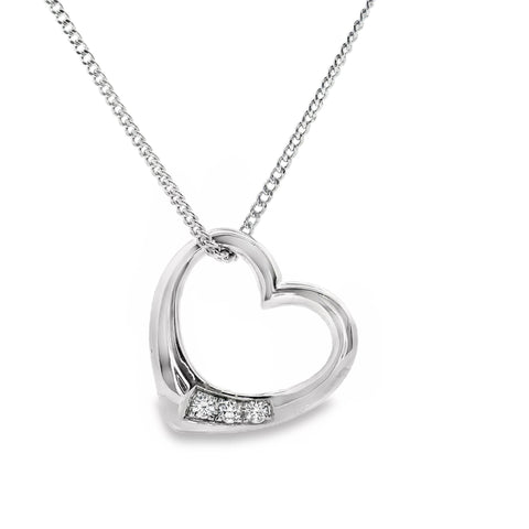 9ct White Gold Open Heart Diamond Set Pendant