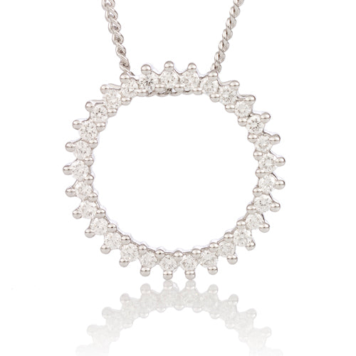 18ct White Gold Natural Diamond Claw Set Circle Pendant 0.59ct TDW