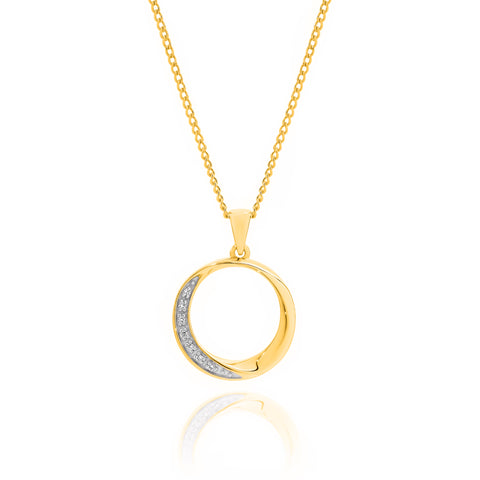 9ct Yellow Gold Open Circle Diamond Set Pendant 0.02ct TDW