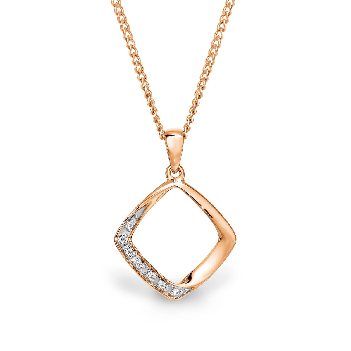 9ct Rose Gold Open Square Diamond Set Pendant 0.02ct TDW