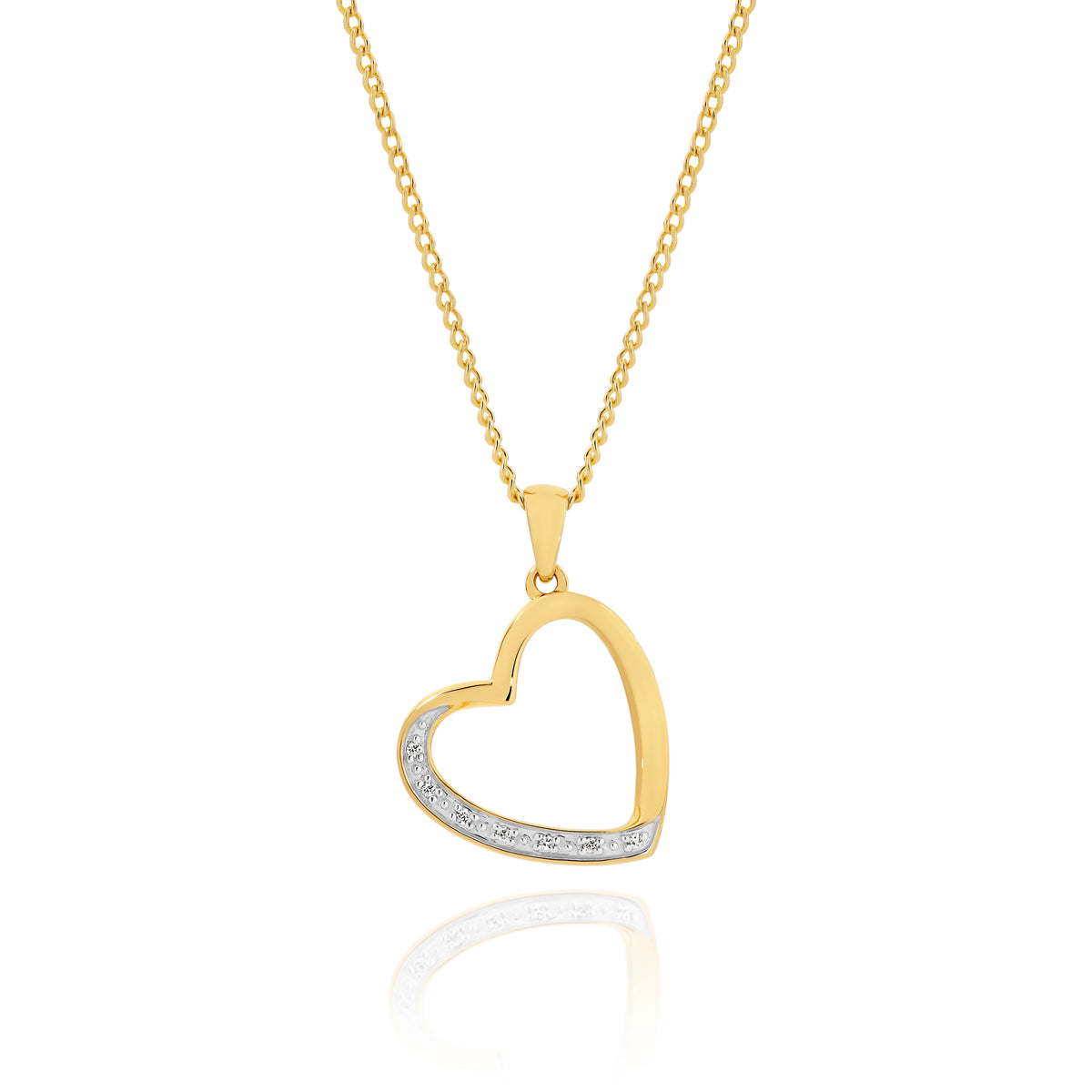 9ct Yellow Gold Open Heart Diamond Set Pendant 0.02ct TDW