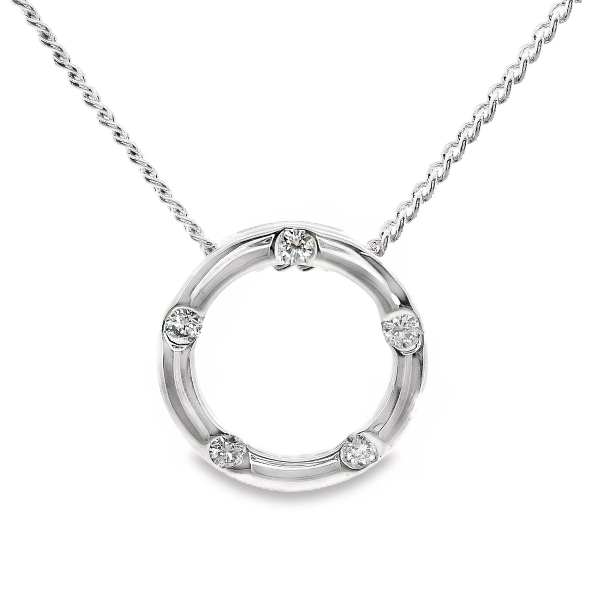 9ct White Gold Open Circle Diamond Set Pendant 0.10ct TDW